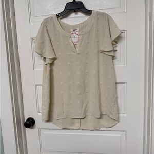 Umgee Cream Flutter Sleeve V‑Neck Blouse with Embroidered Dots